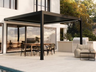 PERGOLUX Pergola Sundream S3 Schwarz Wandmontiert 4x4m