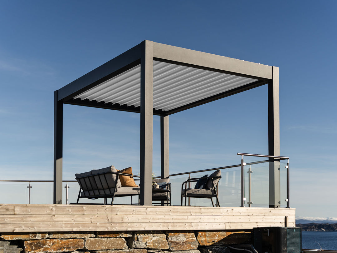 PERGOLUX Skydance S2 Anthrazit Pergola mit weißem Lamellendach 3x3m Freistehend